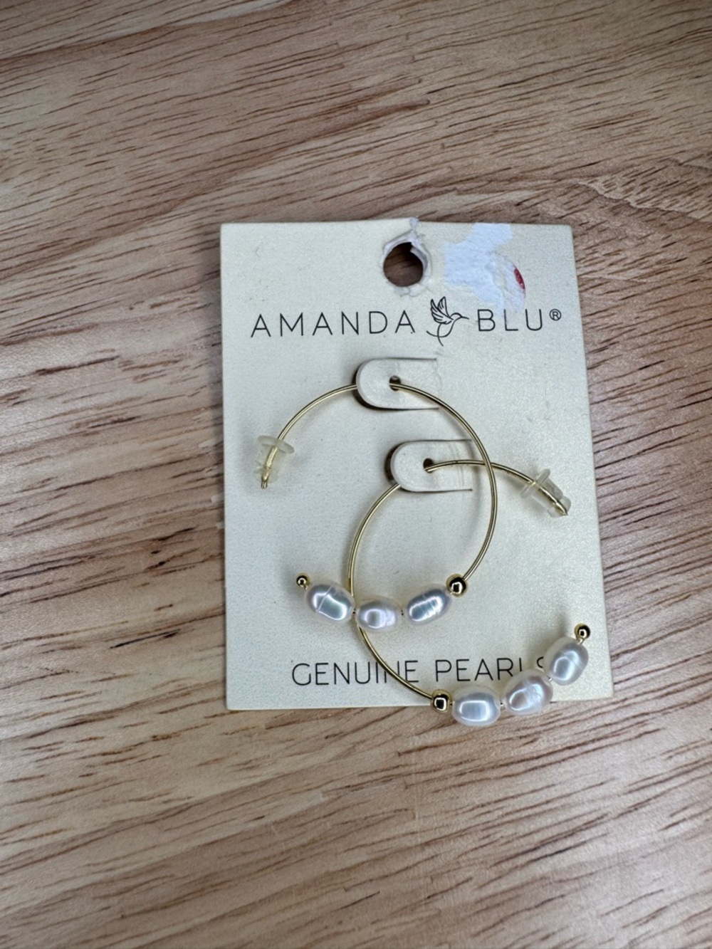 Gold Hoop Earrings with White Genuine Pearls